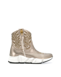 Gold Chunky Leather Ankle Boots