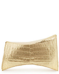 Nancy Gonzalez Angular Crocodile Clutch Bag Soft Gold Mirror