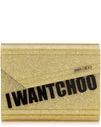 Jimmy Choo Candy Gold I Want Choo Glitter Acrylic Clutch Bag