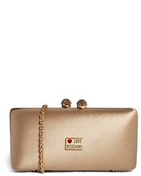 Love Moschino Crystal Bobble Satin Covered Box Clutch Bag Beige