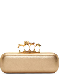 Alexander McQueen Gold Leather Crystal Knucklebox Clutch