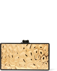 Edie Parker Jean Embossed Metal And Glittered Acrylic Box Clutch Gold