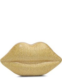 Lulu Guinness Lips Perspex Gold Clutch