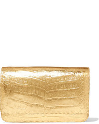 Nancy Gonzalez Metallic Crocodile Clutch Gold
