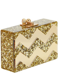 Edie Parker Minnie Acrylic Chevron Clutch Bag Gold