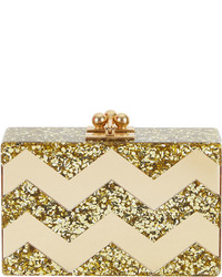 Edie Parker Minnie Acrylic Chevron Clutch Bag Gold