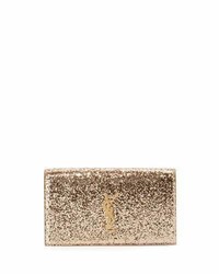 Saint Laurent Monogram Glitter Clutch Bag Gold