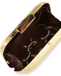 Kotur Morley Croc Embossed Box Clutch Bag Gold