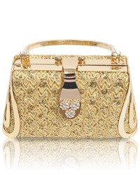 Selini Gold Sparkle Fabric With Metal Frame Clutch Evening Bag Eb510145