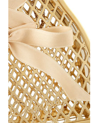 Charlotte Olympia Tight Laced Ribbon Embellished Gold Tone Clutch