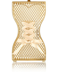 Charlotte Olympia Tight Laced Ribbon Embellished Gold Tone Clutch