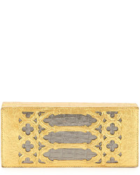 Nancy Gonzalez Venetian Laser Cut Crocodile Box Clutch Gold
