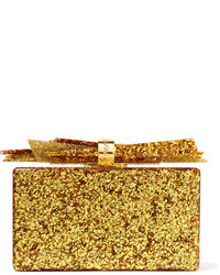 Edie Parker Wolf Glittered Acrylic Box Clutch Gold