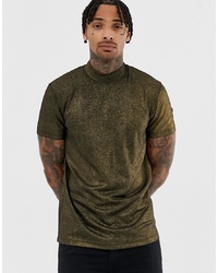 ASOS DESIGN T Shirt With Turtle Neck In Gold Metallic Rib Fabric