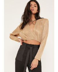 Missguided Petite Gold Crinkle Crop Top