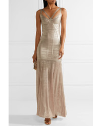 Herve Leger Herv Lger Zhenya Cutout Metallic Bandage Gown Gold