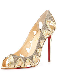 Christian Louboutin Circus City Spiked Red Sole Pump Gold