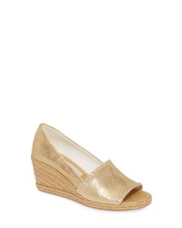 Gold Cutout Leather Wedge Pumps