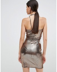 Boohoo Metallic Frill Detail Dress