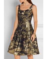 Oscar de la Renta Metallic Jacquard Dress Gold