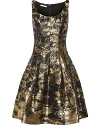 Oscar de la Renta Metallic Jacquard Dress Gold