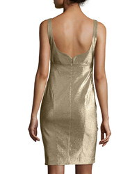 Nicole Miller Metallic V Neck Sleeveless Cocktail Dress Gold