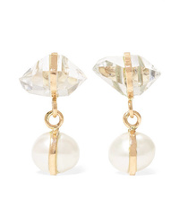 Melissa Joy Manning 14 Karat Gold Herkimer Diamond And Pearl Earrings
