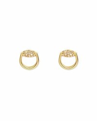 Gucci 18k Gold Horsebit Earrings With Brown Diamonds