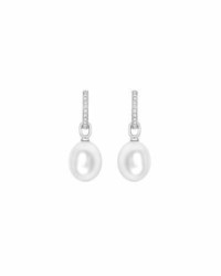 Kiki McDonough 18k White Gold Diamond Pearl Drop Earrings