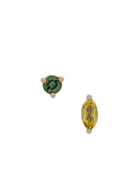 Delfina Delettrez 18kt Gold Dots Solitaire Yellow Beryllium And Green Tourmaline Earrings