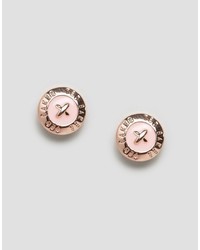 Ted Baker Baby Pink Enamel Mini Button Earrings
