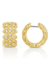 Roberto Coin Barocco Three Row Huggie Earrings With Diamonds In 18k Gold