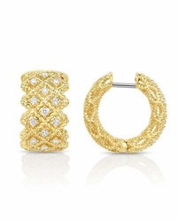 Roberto Coin Barocco Three Row Huggie Earrings With Diamonds In 18k Gold