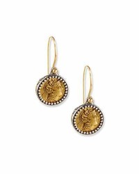 Konstantino Carved Bronze Athena Coin Earrings
