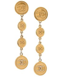 Chanel Vintage Dangle Button Clip On Earrings