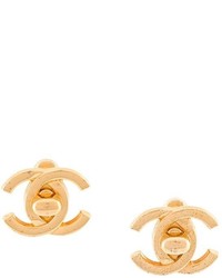 Chanel Vintage Medium Logo Plaque Clip On Earrings