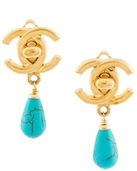 Chanel Vintage Turquoise Drop Clip On Earrings
