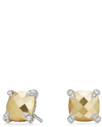David Yurman Chtelaine 18k Faceted Gold Dome Stud Earrings With Diamonds
