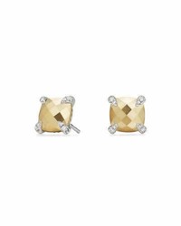 David Yurman Chtelaine 18k Faceted Gold Dome Stud Earrings With Diamonds