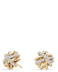 David Yurman Crossover Earrings With Diamonds In 18k Gold