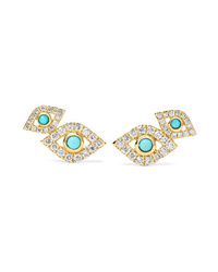 Sydney Evan Evil Eye 14 Karat Gold Diamond And Turquoise Earrings