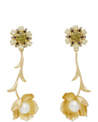 Erdem Gold And Green Crystal Blossom Drop Earrings