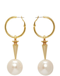 Junya Watanabe Gold And Off White Flake Edition Pearl Stud Hoop Earrings