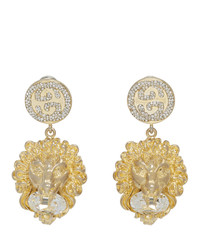 Gucci Gold Crystal Lion Earrings