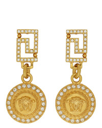 Versace Gold Crystal Medusa Drop Earrings