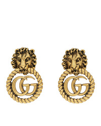 Gucci Gold Double G Lion Head Clip On Earrings