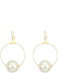 Kenneth Jay Lane Gold Hoop With 20mm White Pearl Ball Fishhook Ear Earrings Earring