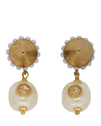 Gucci Gold Interlocking G Pearl Earrings