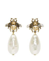 Gucci Gold Pearl Bee Drop Earrings