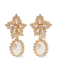 Kenneth Jay Lane Gold Plated Crystal And Faux Pearl Clip Earrings